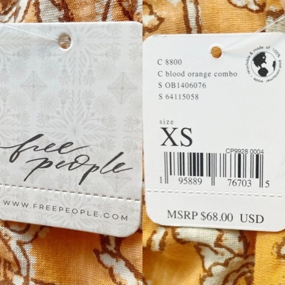 NWT Free People Shirt Say The Word Tee Long Sleeve Floral Ruched Top Size XS NEW